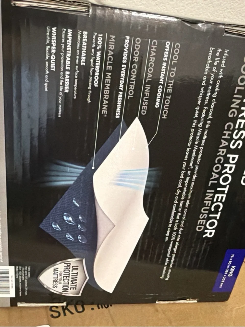 Protect -A -Bed Mattress Protector - Cooling Charcoal Infused King - White